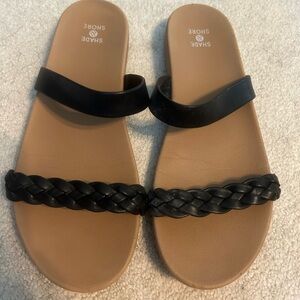 Black and tan sandals